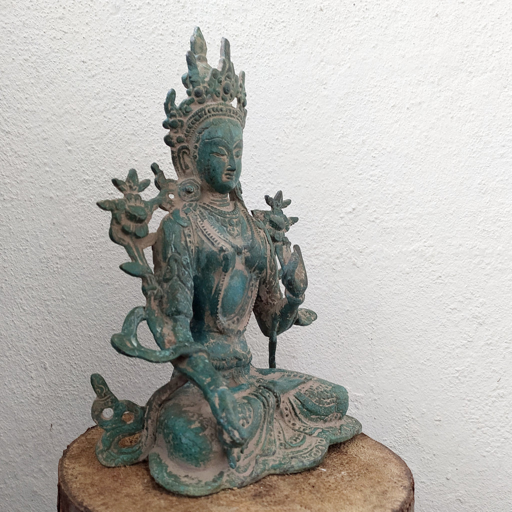 Brass Sculpture of Tara -Female Buddha & Goddess of Universal Compassion. Ht 27 cm x W 20 cm