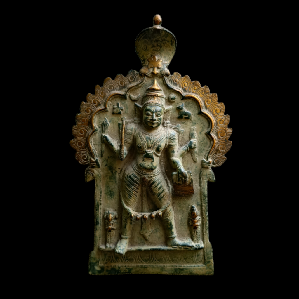 Vintage Brass Plaque of Veerabhadra | Shiva  - The Warrior. Height 29 cm x Width 19 cm