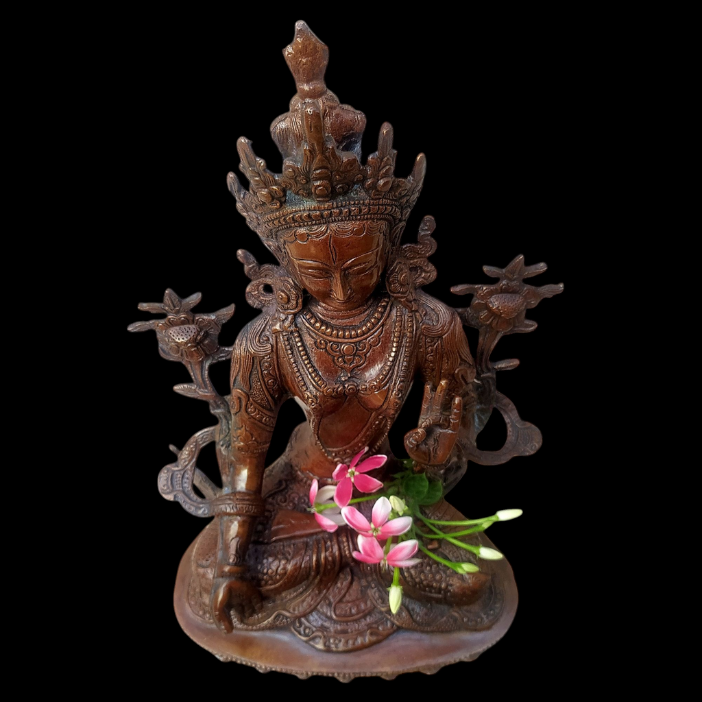Brass Sculpture of Tara -Female Buddha & Goddess of Universal Compassion. Ht 32 cm x W 18 cm