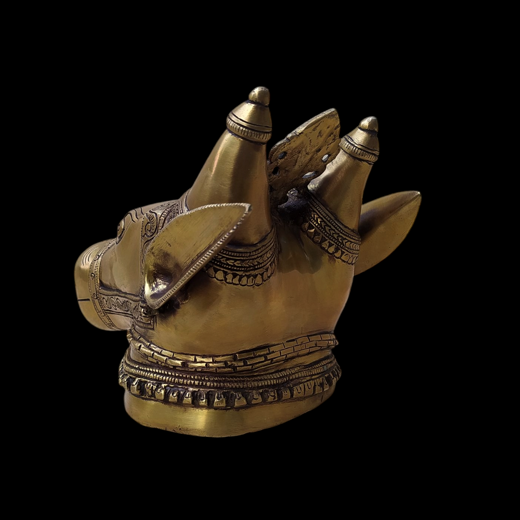 Majestic Handcrafted Brass Nandi Bull - Vahan Of Lord Shiva. Height 27 cm x Width 17 cm x Depth 19 cm