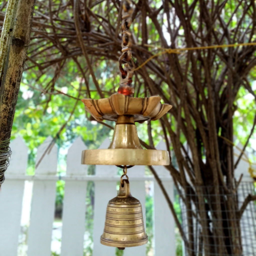 Vintage Brass Lamp With Bell - "Thooku Vilakku" From South India. Length 78 cm x Diameter 13 cm