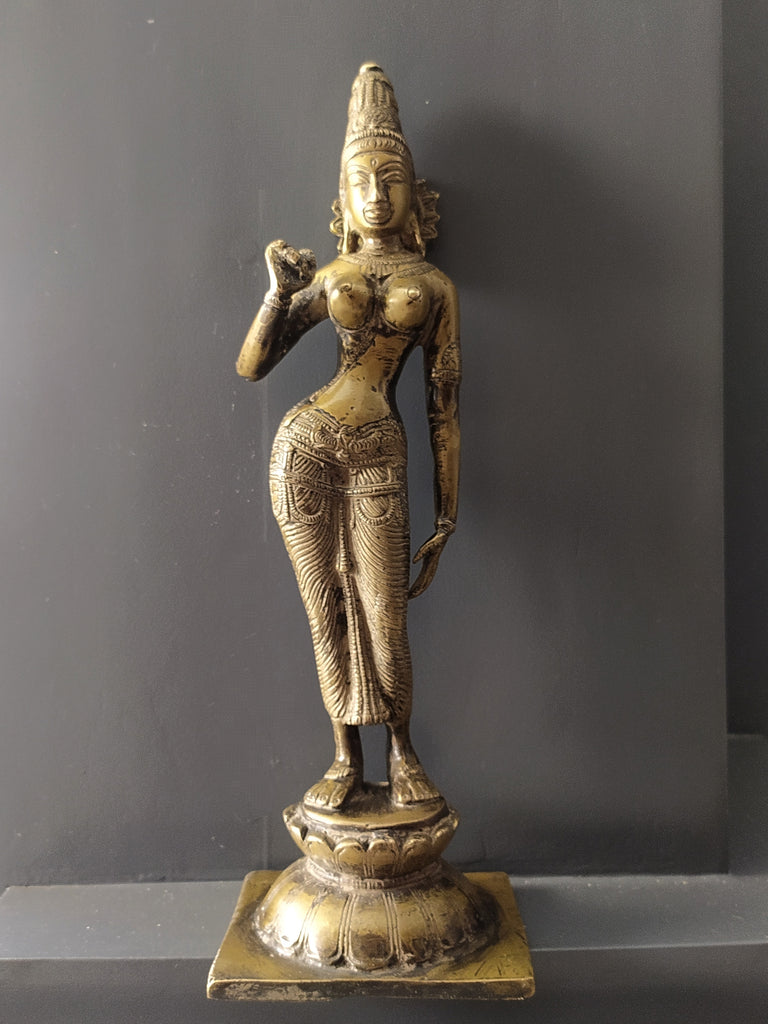 Vintage Divine Brass Sculpture Of Parvati - Goddess of Fertility, Love & Devotion. Height 33 cm