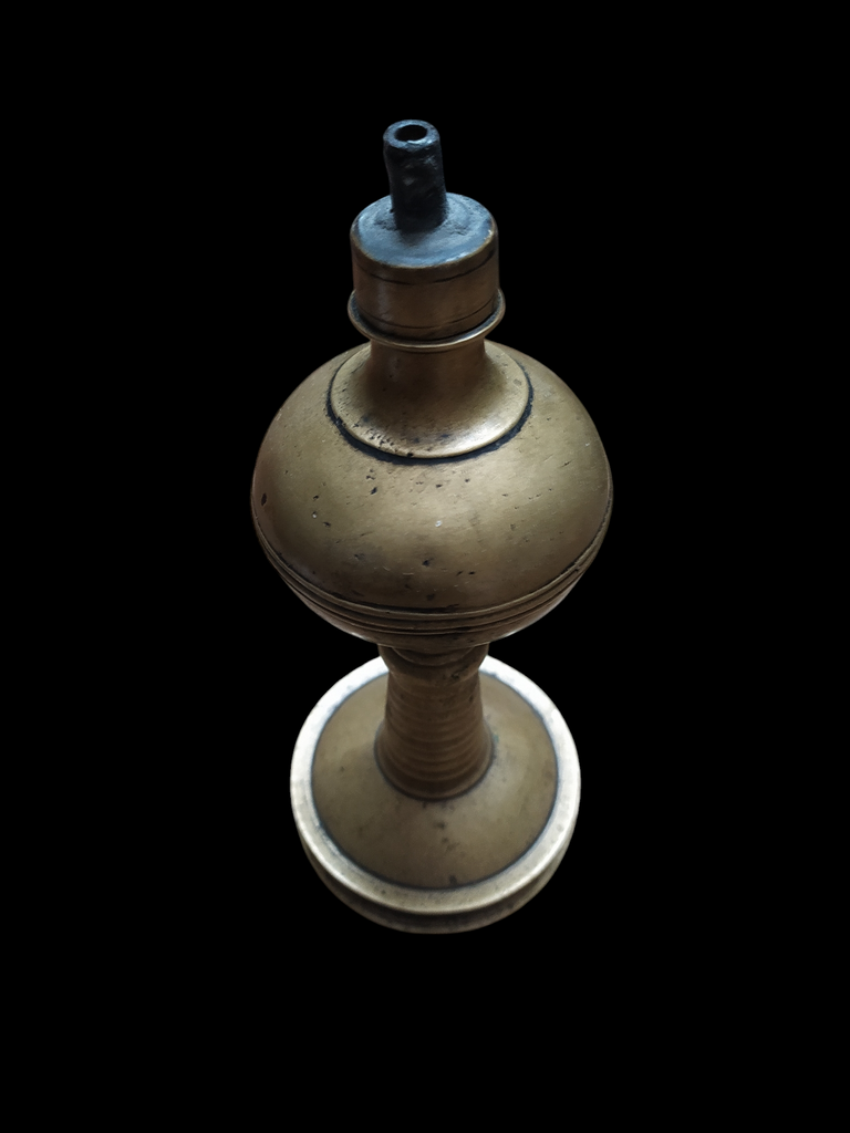 Vintage Pair Of Brass Oil & Wick Lamp. Height 23 cm x Diameter 10 cm