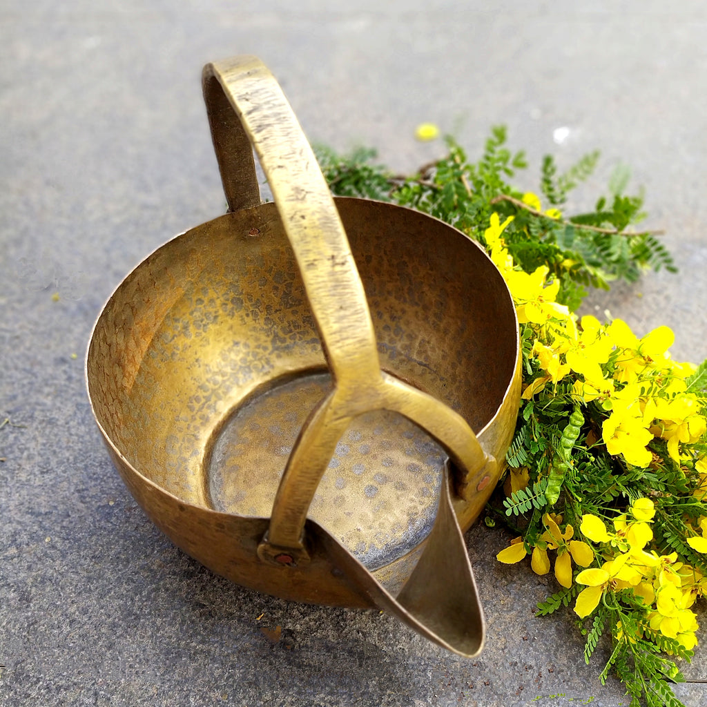 Vintage Brass Food Serving Vessel From South India. Length 27 cm  x Height 24 cm x Diameter 20 cm