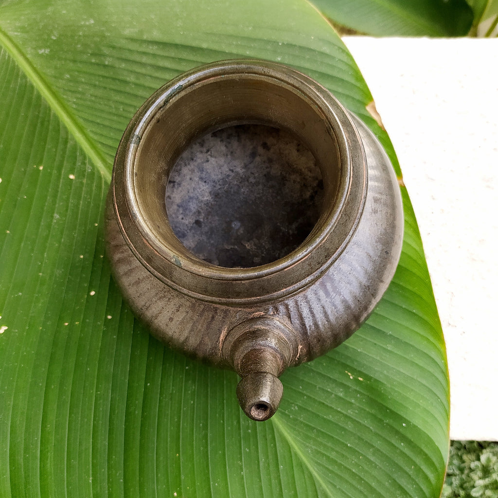 Vintage Brass Drinking Water Ribbed Lota | Vessel With Spout. Height 14.5 cm x Diameter 9 cm