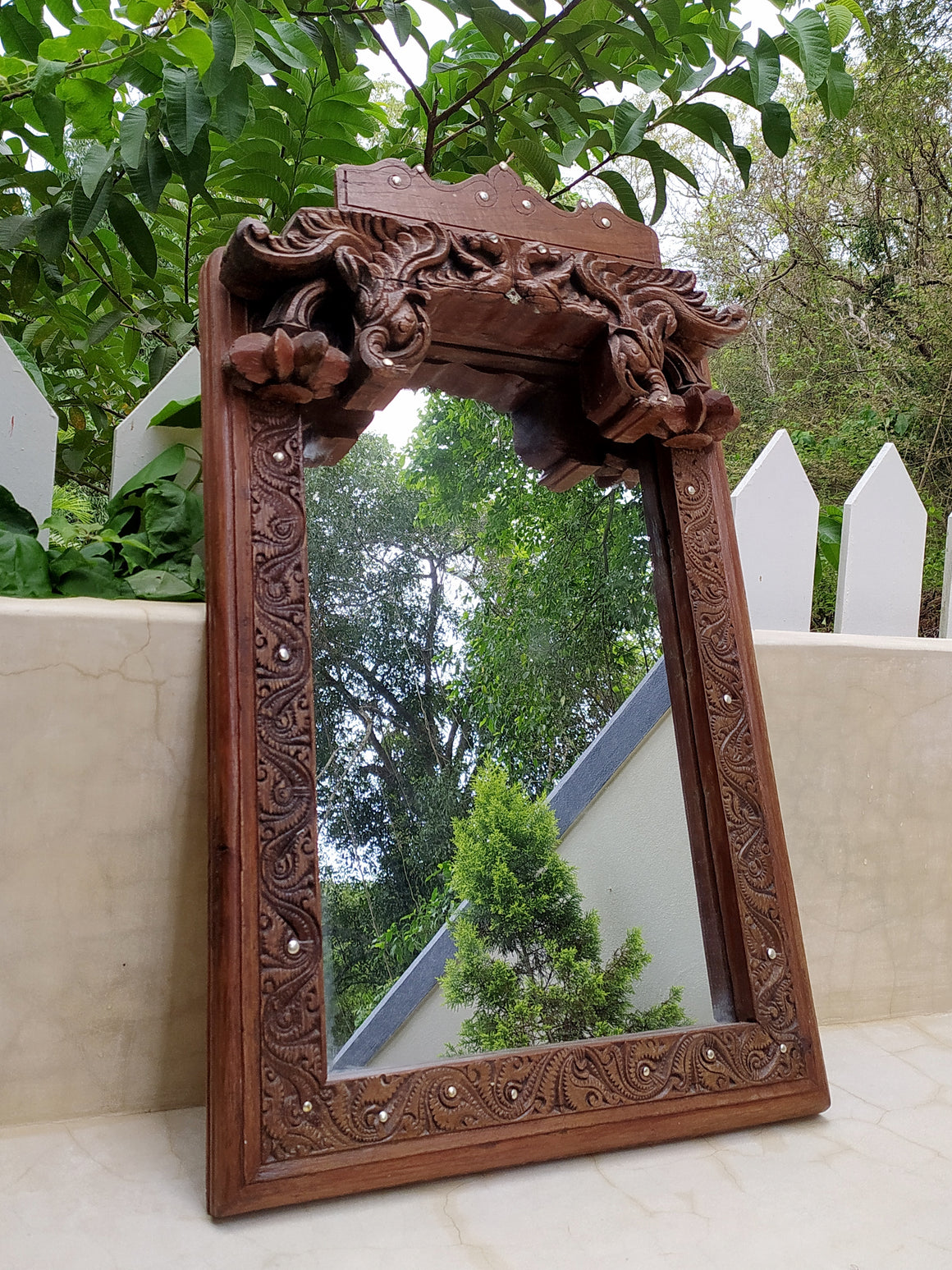 Vintage Hand carved Wood Mirror Frame from Jaisalmer, Rajasthan. Height 82 cm x Width 51 cm x Depth 4 cm cm