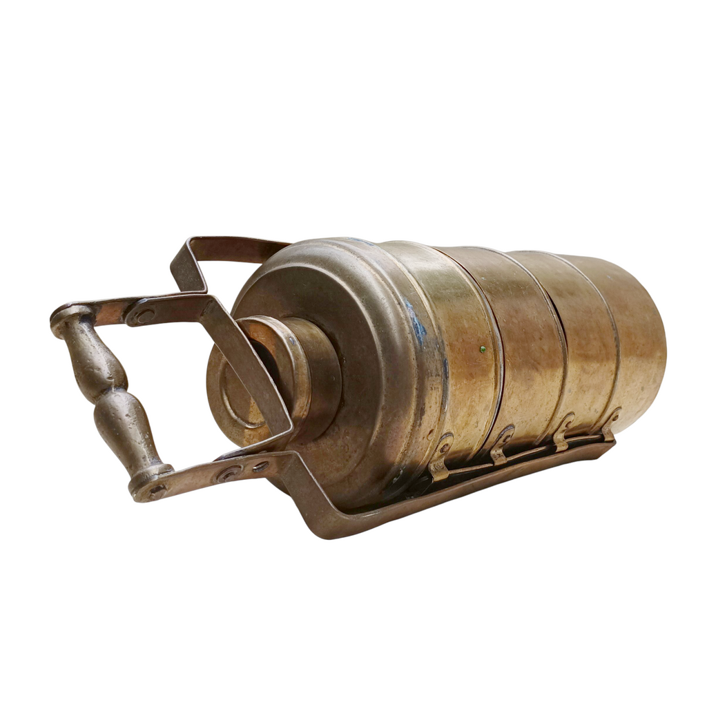 Vintage Brass Tiffin With 4 Containers. Height 42 cm x Diameter 14 cm