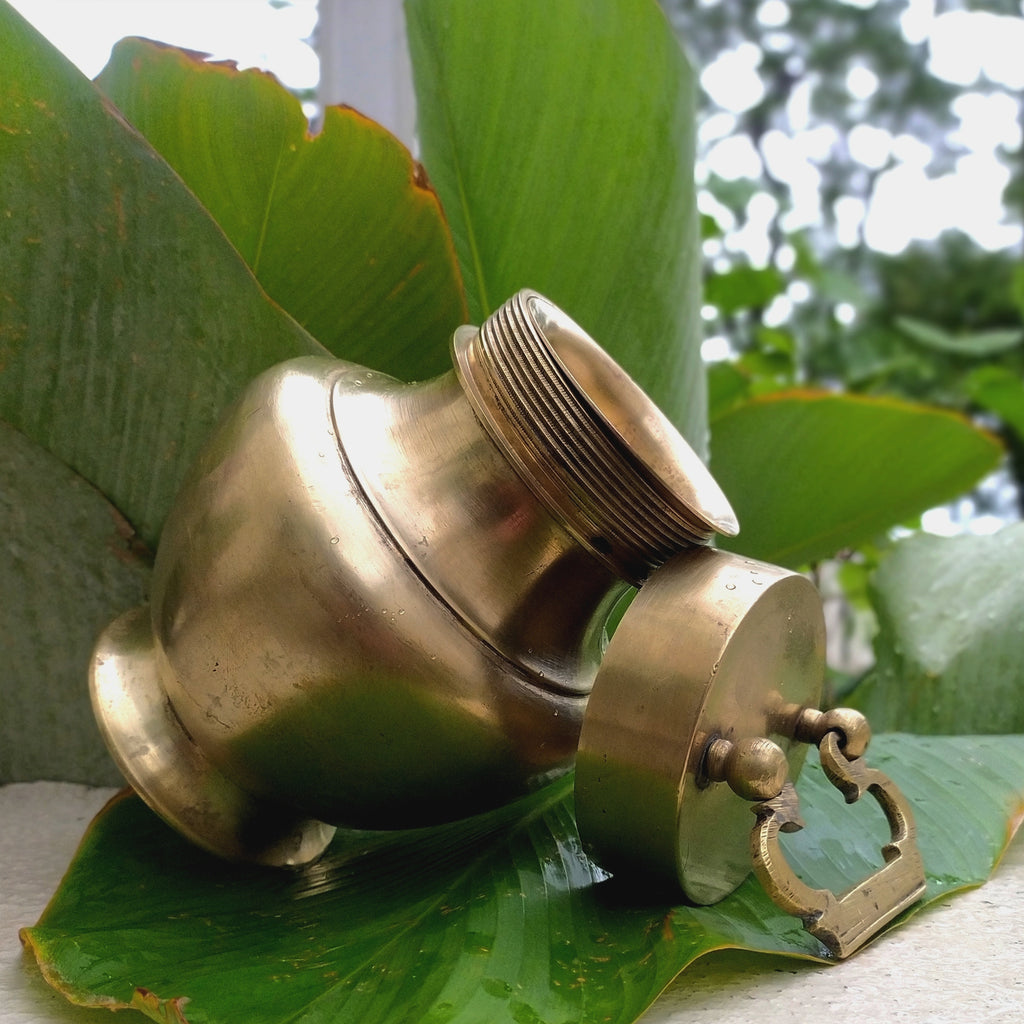 Traditional  Brass Gangajal Vessel for Holy Ganges Water From The Himalayas. Height 17 cm