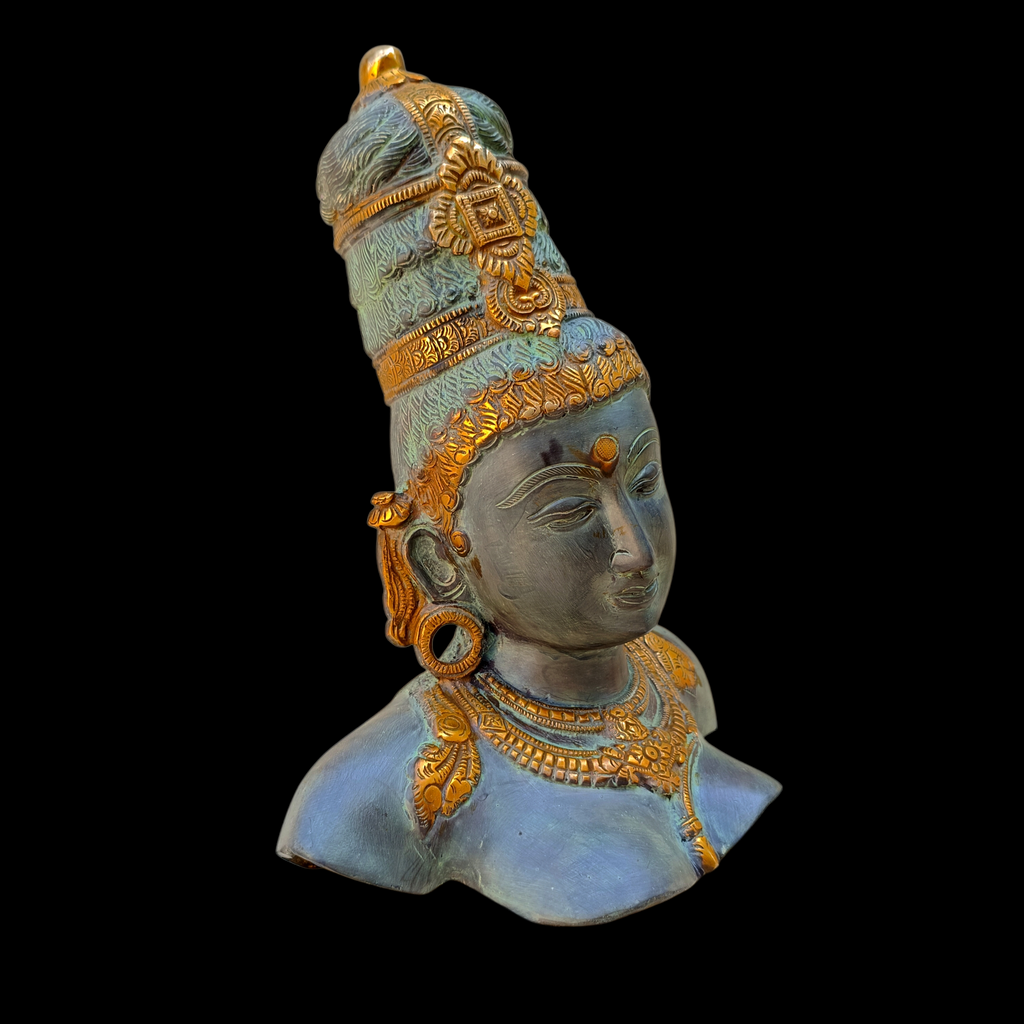 Magnificent Brass Bust Of Parvati - Indian Goddess of Fertility, Love & Devotion. Height 30 cm x Width 24 cm