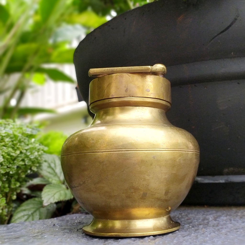 Vintage Brass Gangajal Vessel for Holy Ganges Water From The Himalayas. Height 15 cm