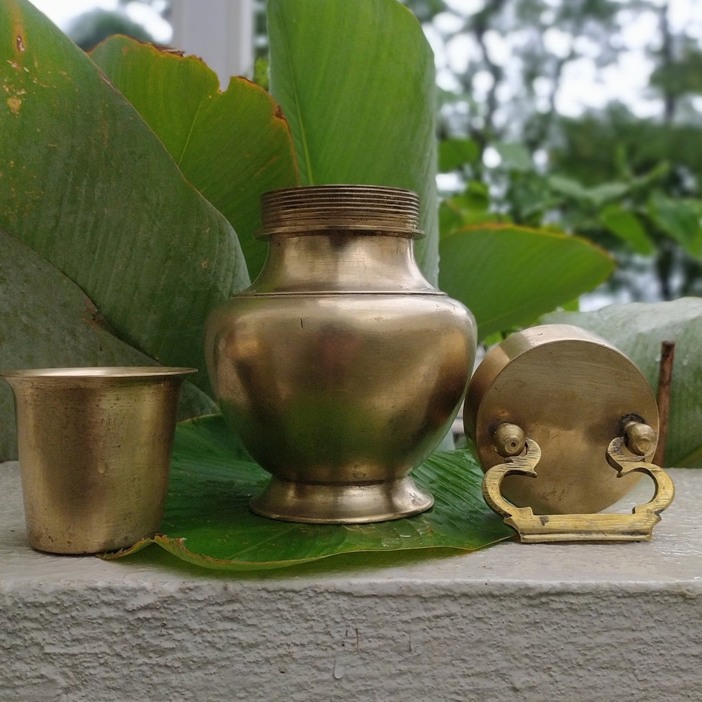 Traditional  Brass Gangajal Vessel for Holy Ganges Water From The Himalayas. Height 17 cm