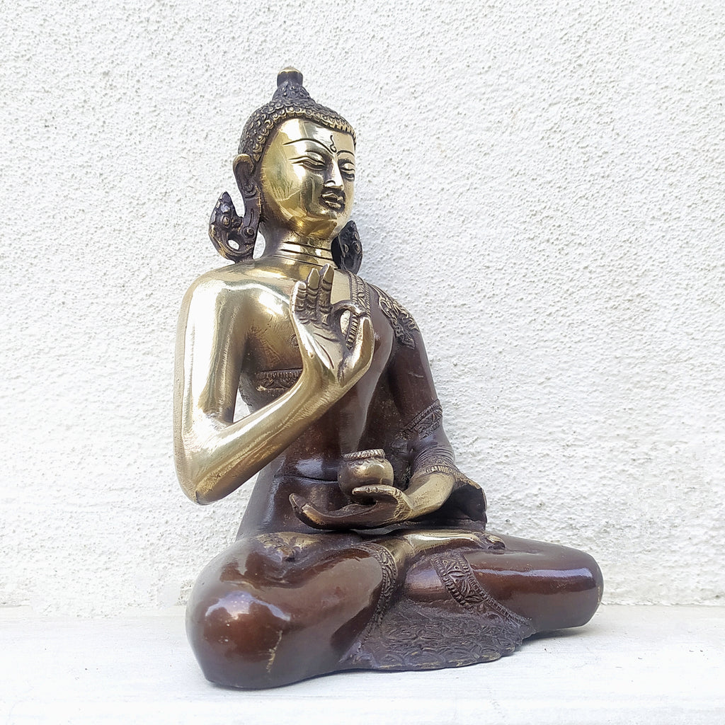 Exquisite Buddha Brass Sculpture In Vitarka Mudra Posture. Ht 23 cm x W 17 x D 10 cm