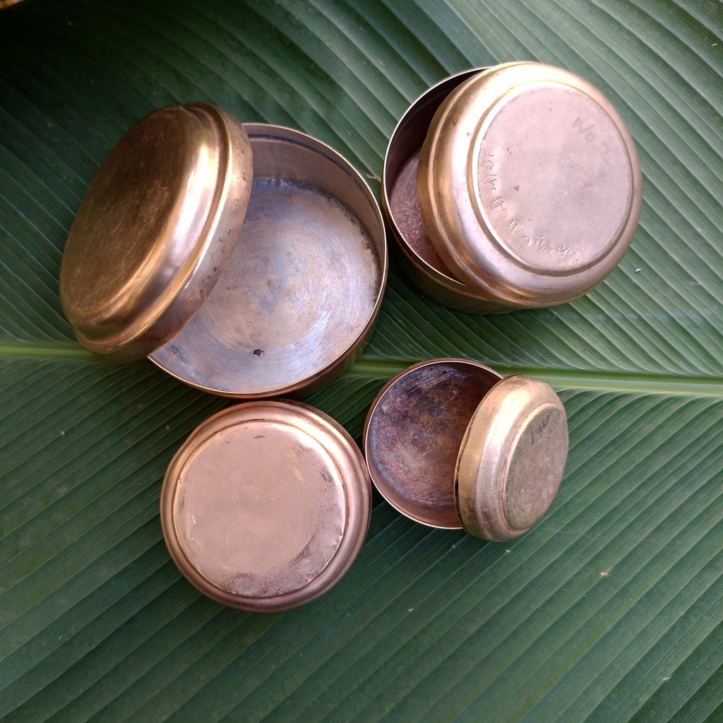Vintage Collection Of 4 Round Brass Storage Boxes