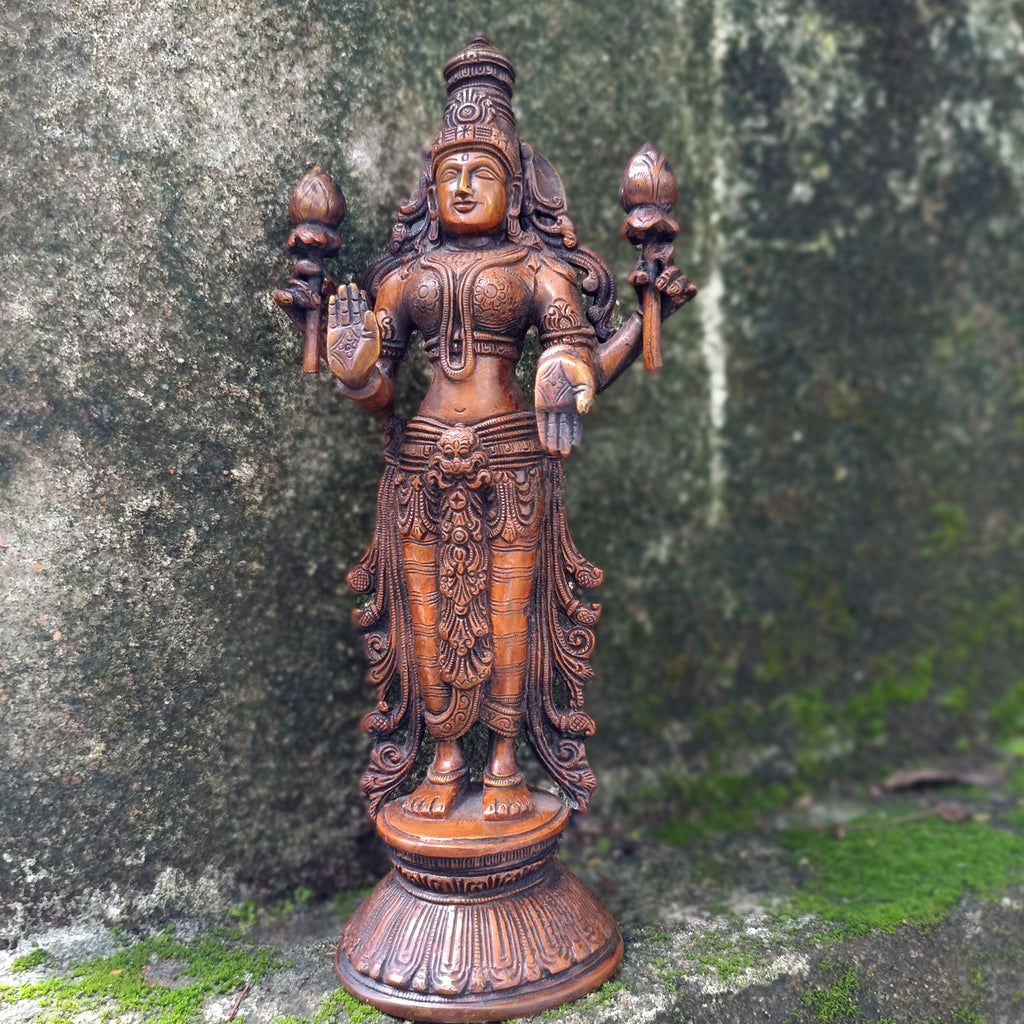 Brass Sculpture of Lakshmi - Goddess Of Wealth .  Ht 32 cm x Width 15 cm