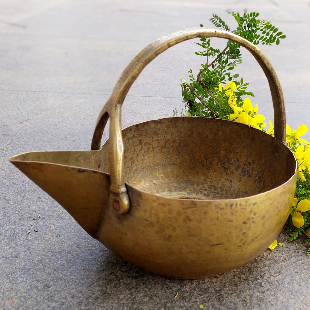 Vintage Brass Food Serving Vessel From South India. Length 27 cm  x Height 24 cm x Diameter 20 cm