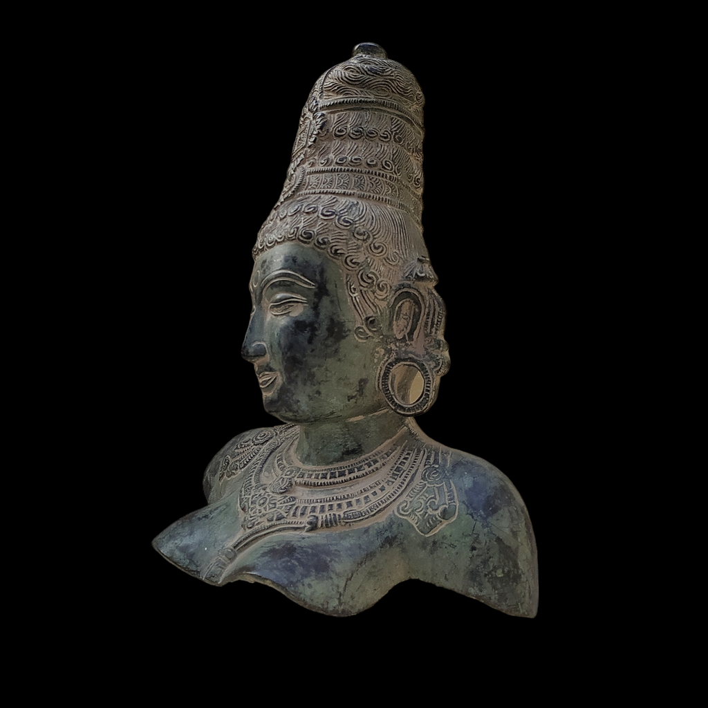 Vintage Brass Bust Of Parvati - Indian Goddess of Fertility, Love & Devotion. Height 31 cm x Width 24 cm