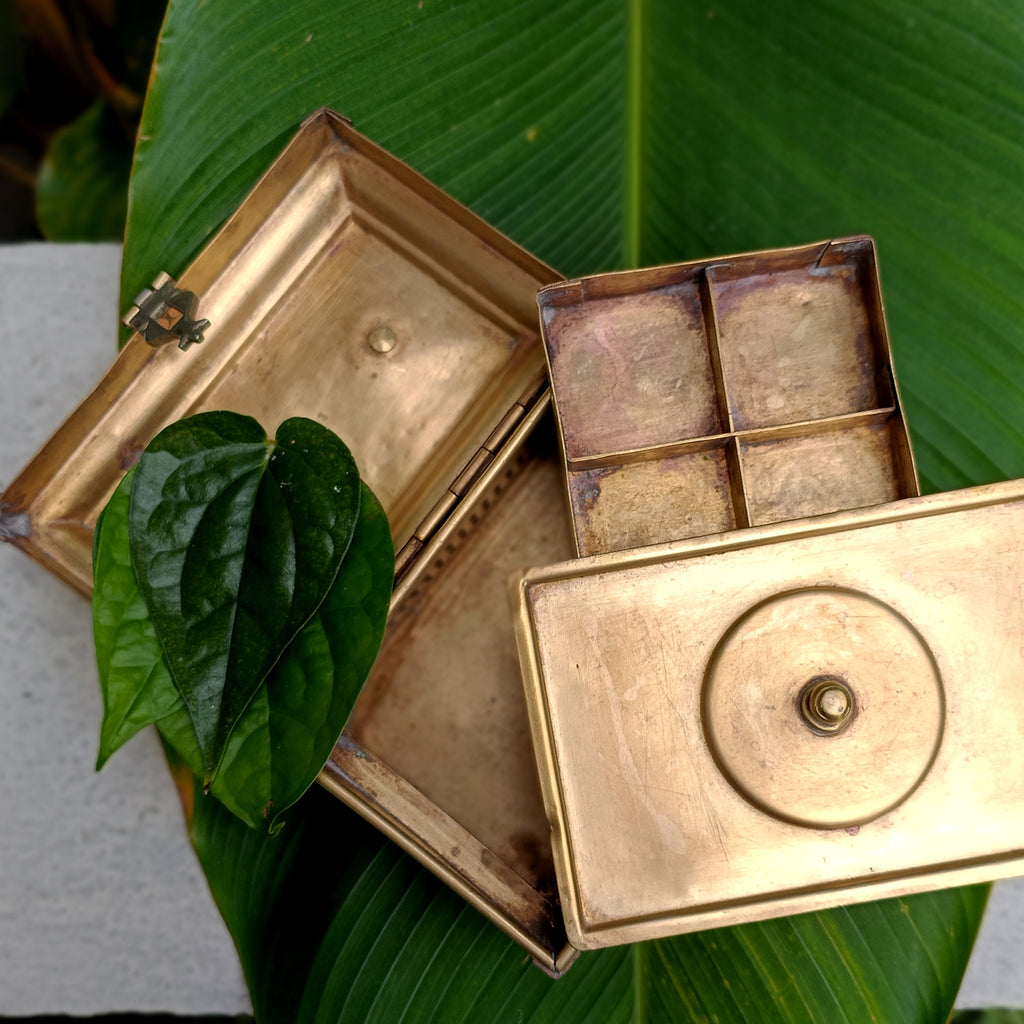 Traditional Brass Paan Dan | Betel Nut Box With 7 Compartments. Length 17 cm