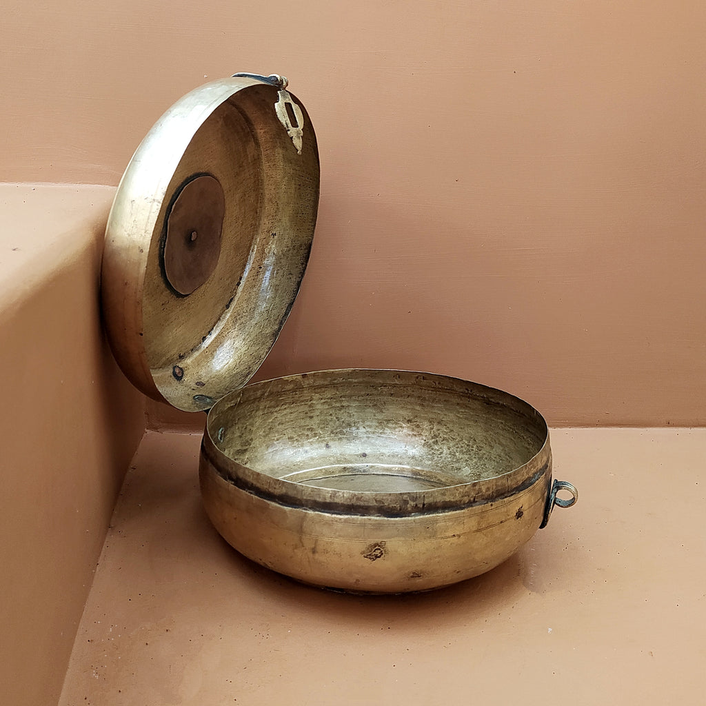 Traditional Brass Chappati Dabba | Bread Box From Northern India - Diameter 22 cm x Ht 11 cms