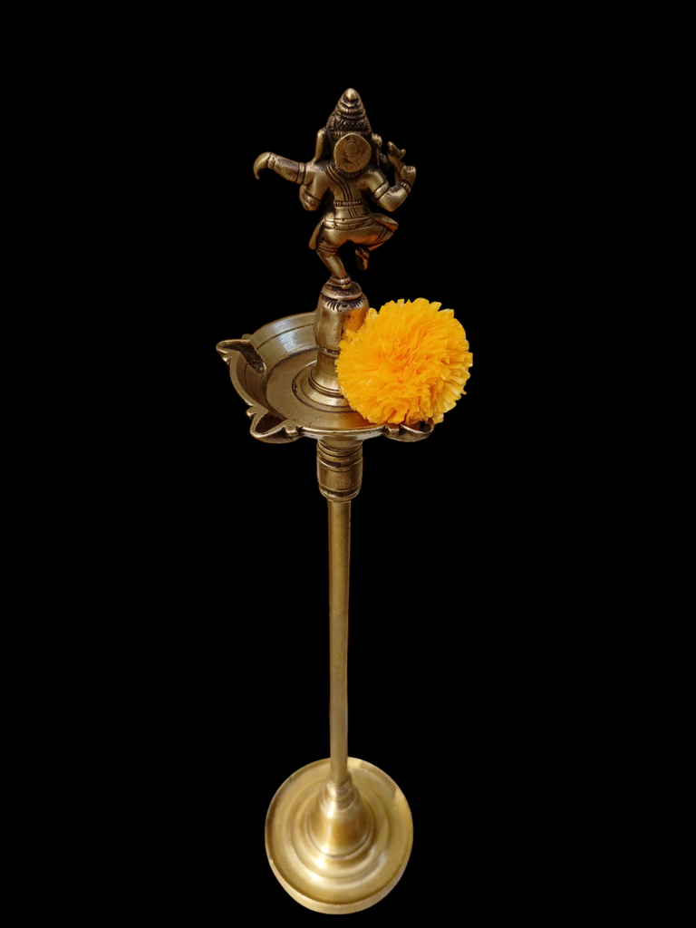 Divine Brass Oil Lamp With Ganesha - God Of Wisdom. Height 68 cm x Diameter 16 cm