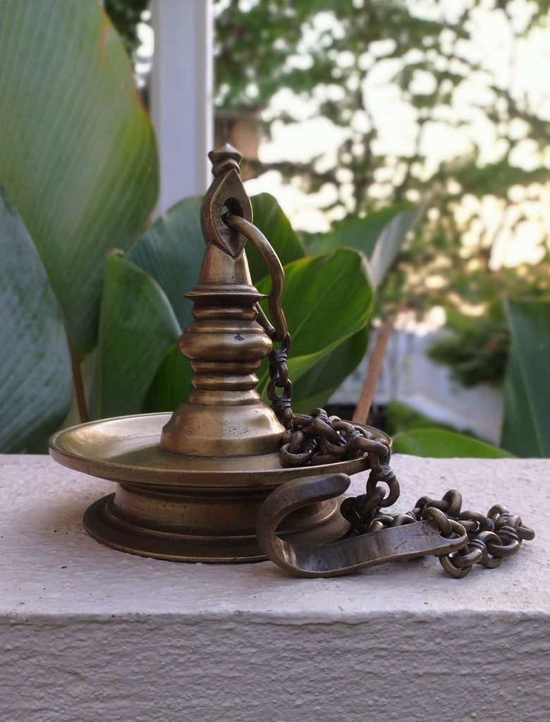 Heritage Brass Oil Lamp - "Thooku Vilakku" From South India. Length 103 cm x Diameter 16 cm