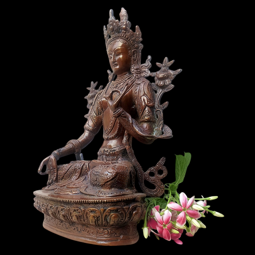 Brass Sculpture of Tara -Female Buddha & Goddess of Universal Compassion. Ht 32 cm x W 18 cm