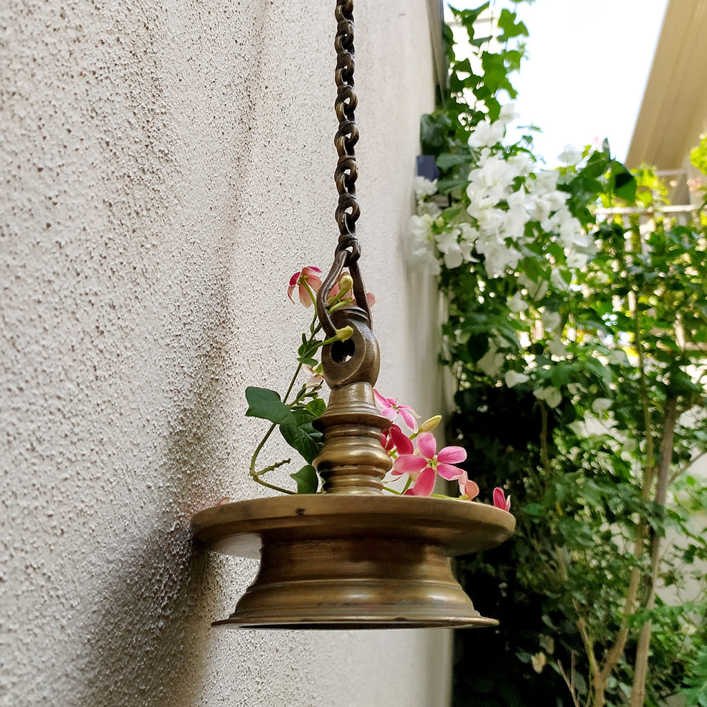 Traditional Brass Oil Lamp - "Thooku Vilakku" From South India. Length 86 cm x Diameter 14 cm