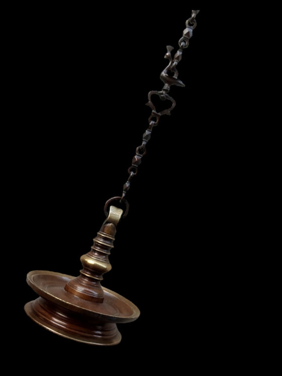 Traditional Brass Oil Lamp - "Thooku Vilakku" From South India. Length 67 cm x Diameter 19 cm