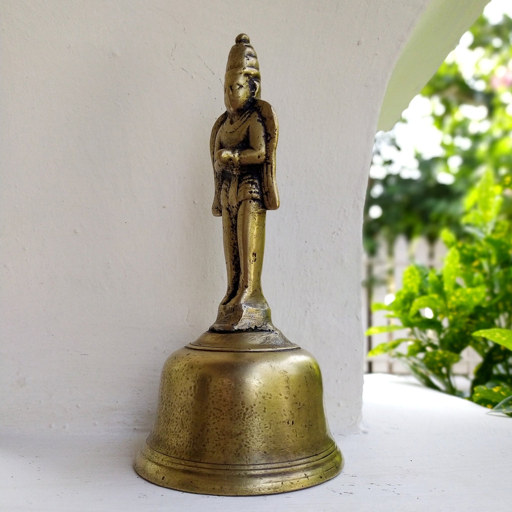 Vintage Brass Temple Bell Of Garuda - Hindu Demigod & Mount Of Lord Vishnu . Height 21 cm x Diameter 9.5 cm