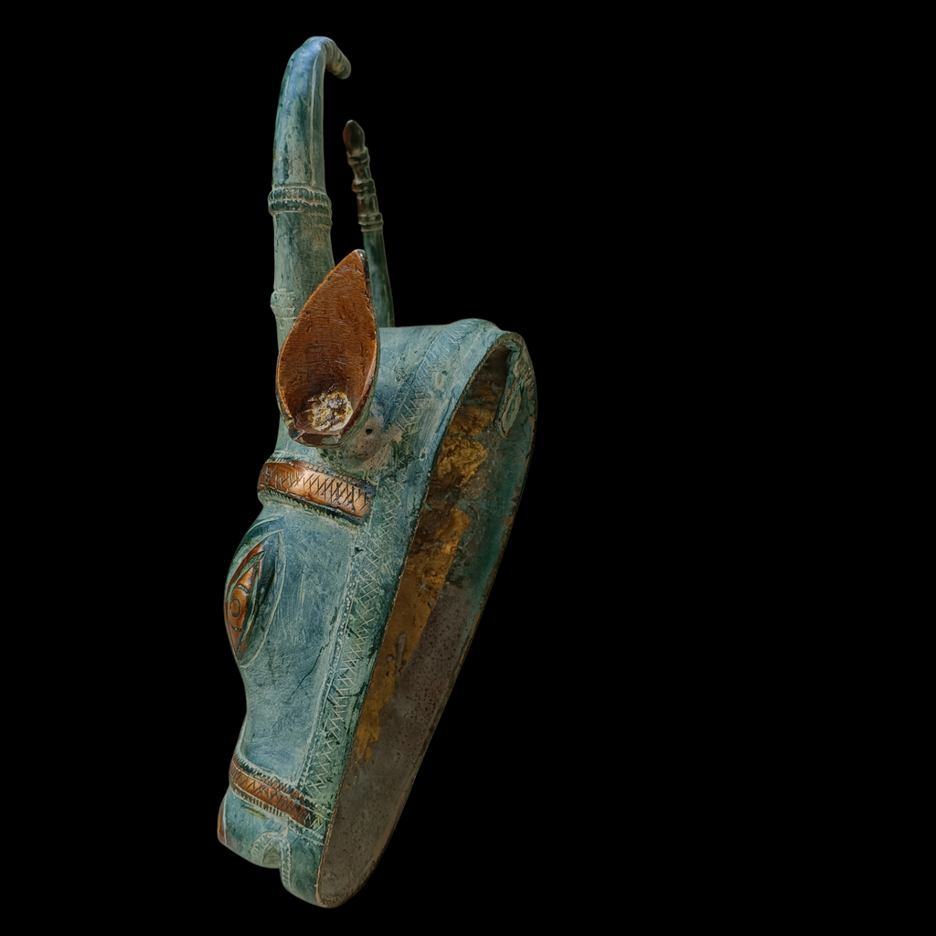 Majestic Brass Nandi Bull - Vahan Of Lord Shiva Crafted With A Rich Green Patina. Height 33 cm x Width 25 cm x Depth 12 cm