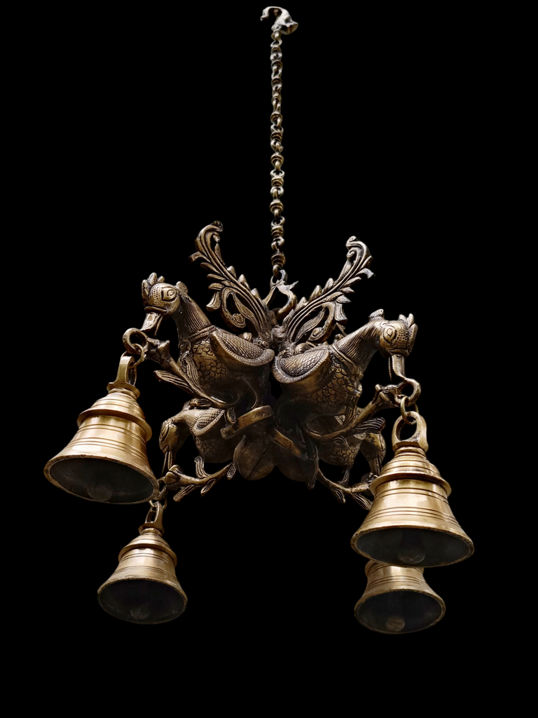 Majestic Brass Hanging With 4 Mythical Hamsa. Length 81 cm