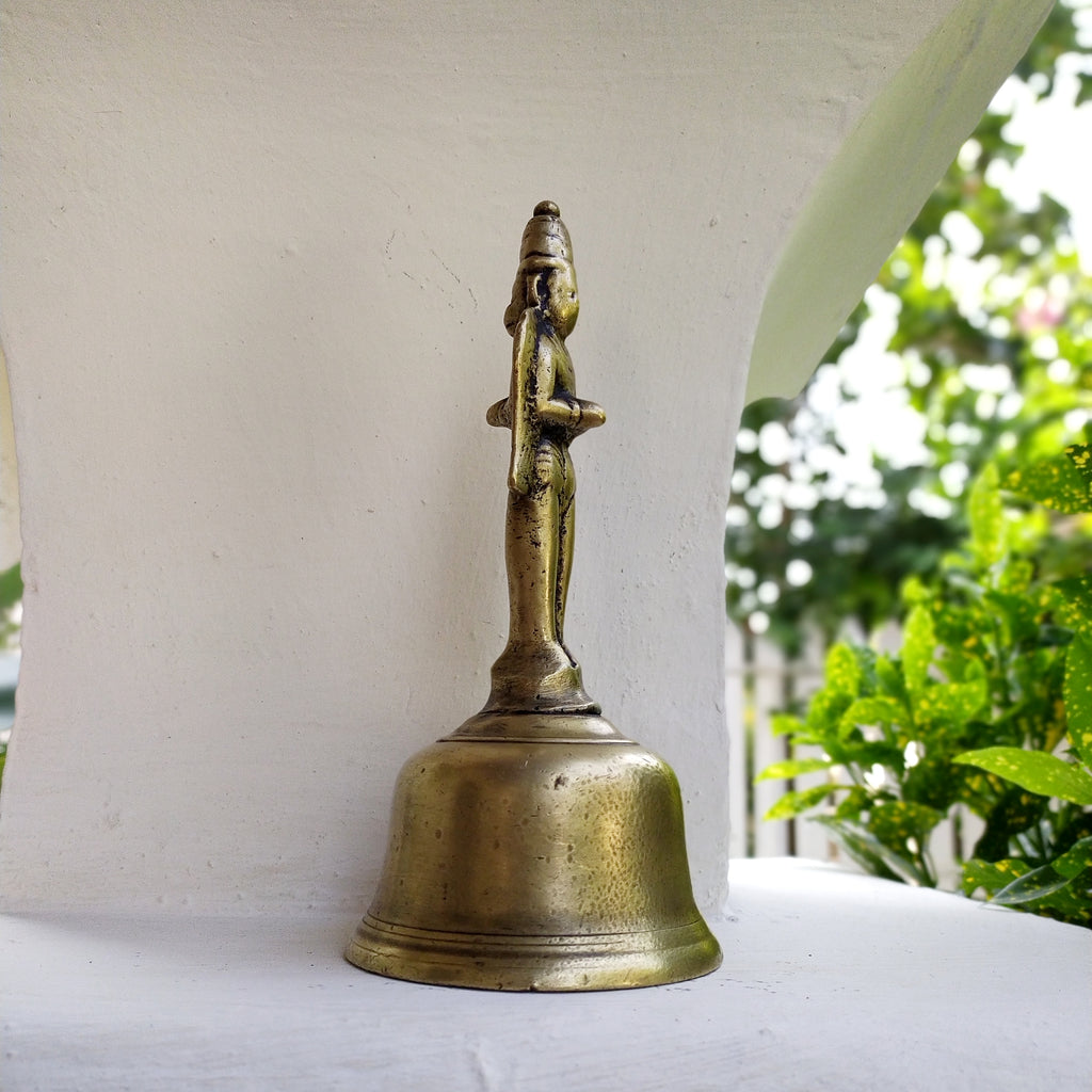 Vintage Brass Temple Bell Of Garuda - Hindu Demigod & Mount Of Lord Vishnu . Height 21 cm x Diameter 9.5 cm