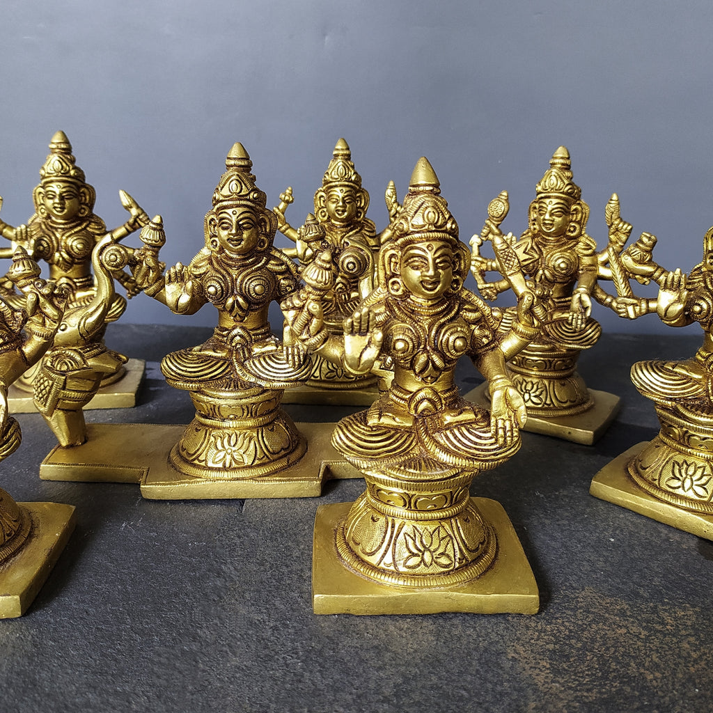 Asthalakshmi - The Eight Manifestations of Lakshmi Goddess of Wealth Handcrafted In Brass. Ht 13 cm