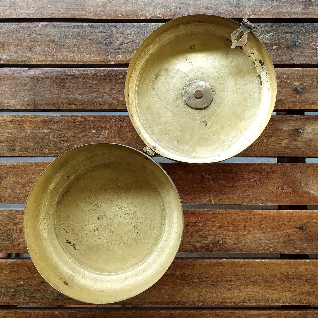 Traditional Brass Chappati Dabba | Bread Box From Northern India - Diameter 23 cm x Ht 10 cms