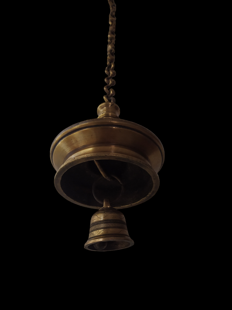 Vintage Brass Oil Lamp With Bell - "Thooku Vilakku" From South India. Length 76 cm x Diameter 16 cm