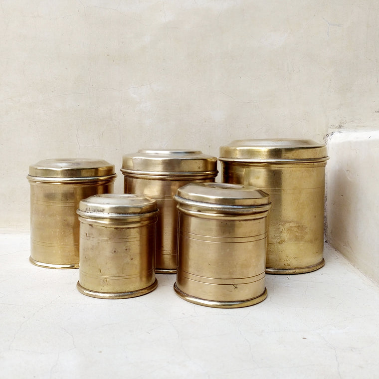 Collection Of 5 Vintage Brass Food Storage Containers