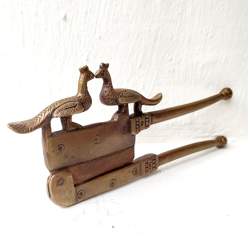 Vintage Brass Nut Cutter With Peacocks. Length 18 cm x Height 7 cm