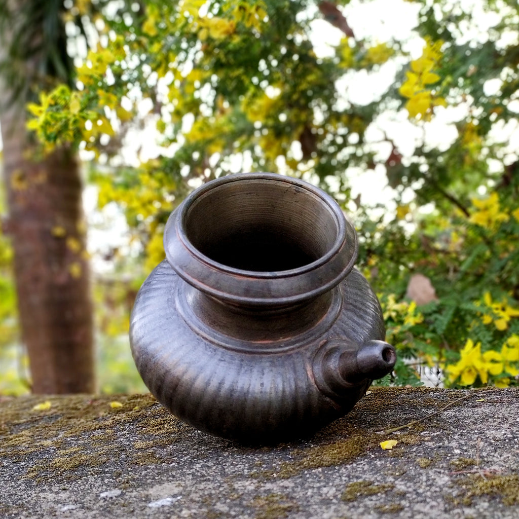 Vintage Brass Drinking Water Ribbed Lota | Vessel With Spout. Height 14.5 cm x Diameter 9 cm