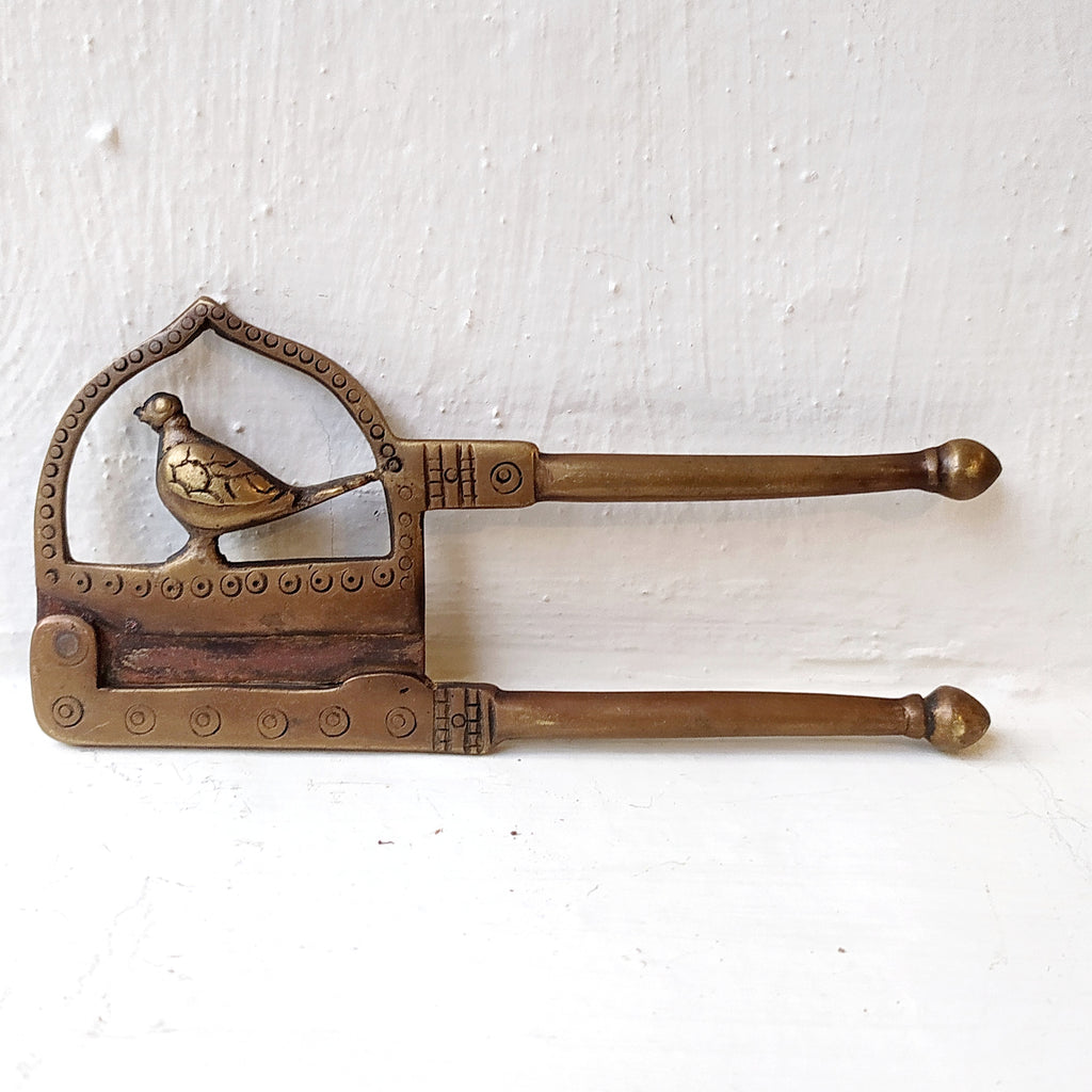 Vintage Mid century Design Brass Nut Cutter With Bird.  Length 14 cm x Height 7 cm