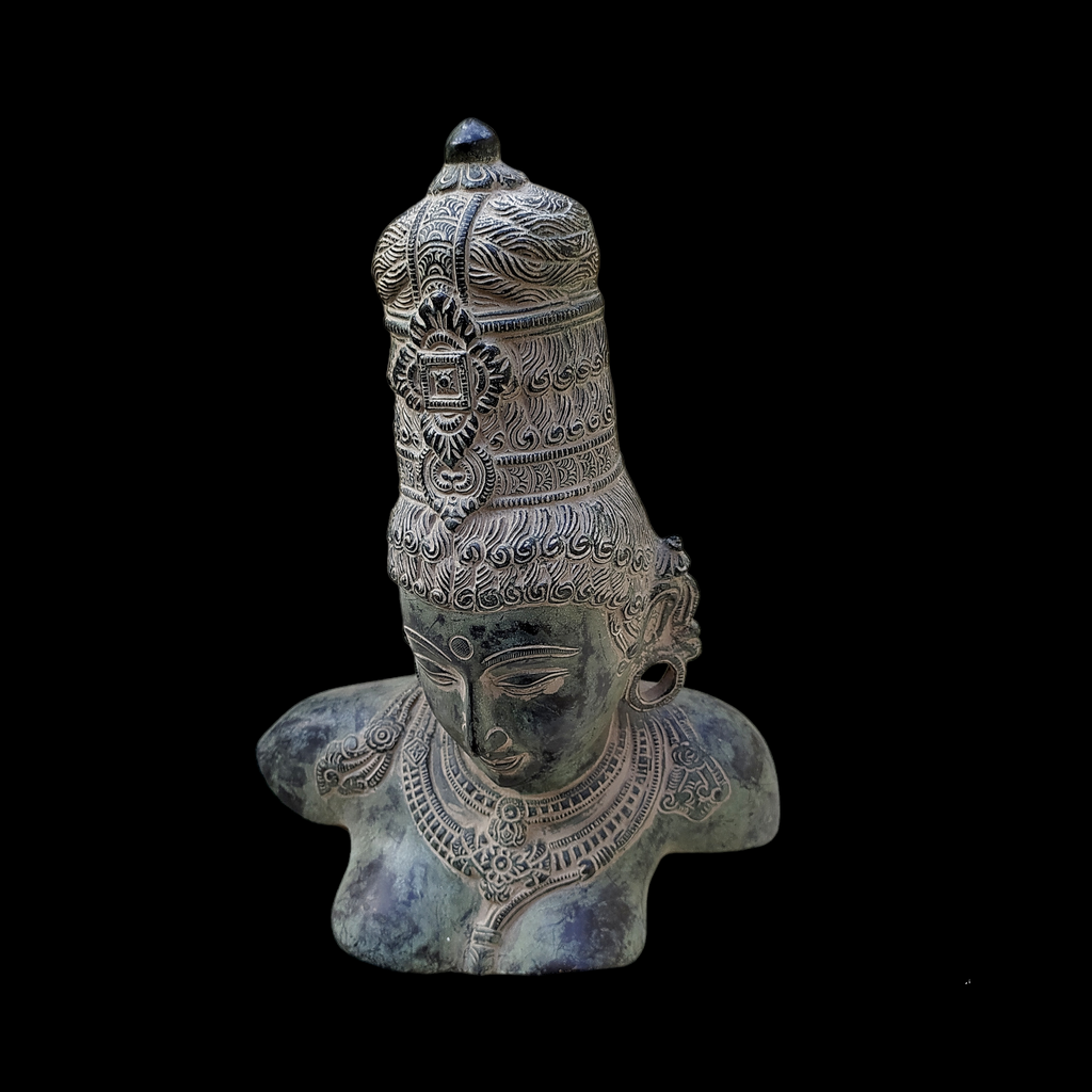 Vintage Brass Bust Of Parvati - Indian Goddess of Fertility, Love & Devotion. Height 31 cm x Width 24 cm