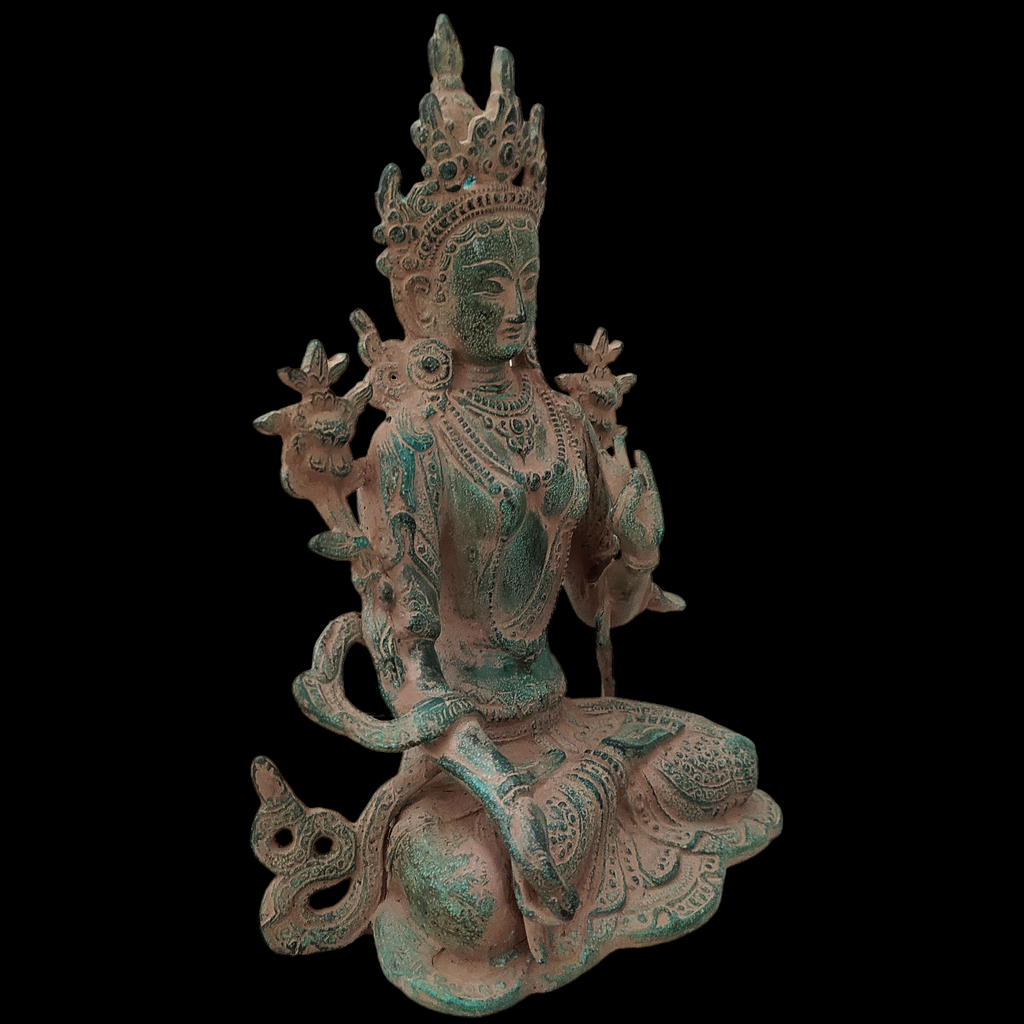 Brass Sculpture of Tara -Female Buddha & Goddess of Universal Compassion, Ht 27 cm x W 20 cm