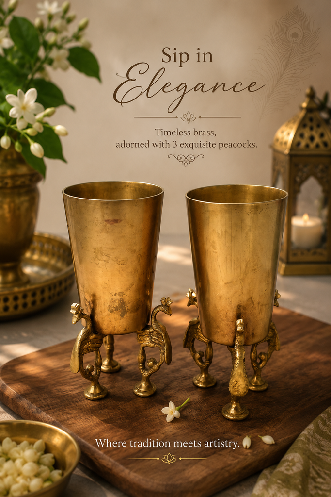 Vintage Pair of Brass Tumblers With Peacocks – A Regal Blend of Heritage & Craftsmanship