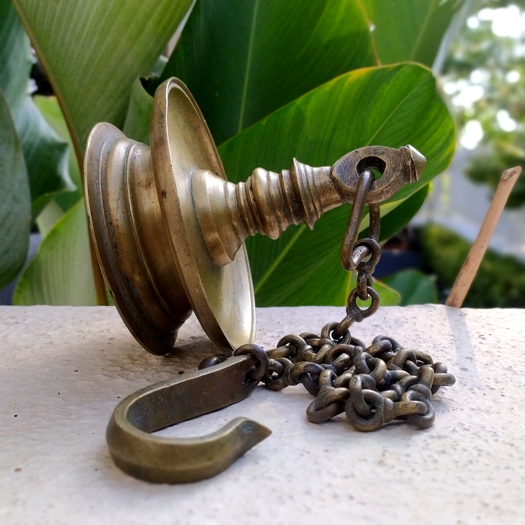 Traditional Brass Oil Lamp - "Thooku Vilakku" From South India. Length 86 cm x Diameter 14 cm