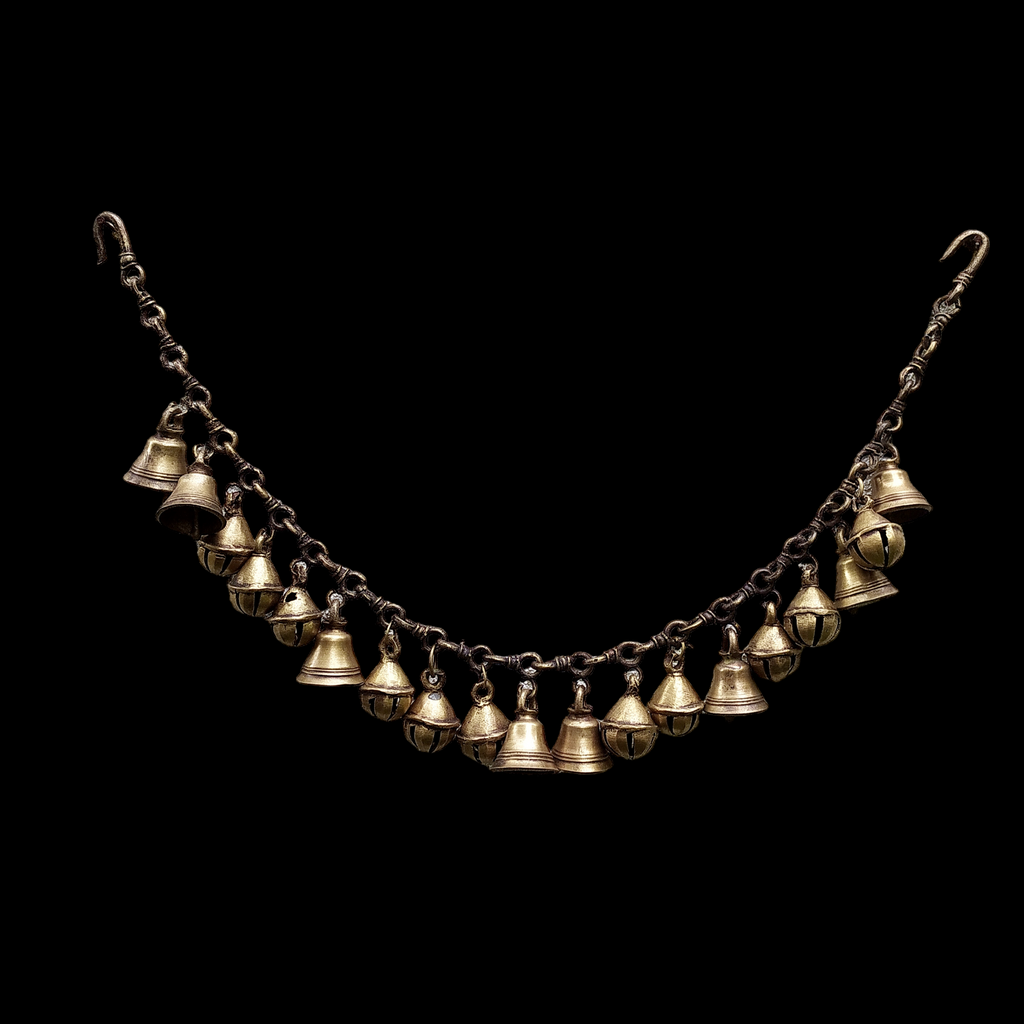 Handcrafted Vintage Brass Necklace with Bells & Ghungroos – A Timeless Artisan Treasure. Length 80 cm