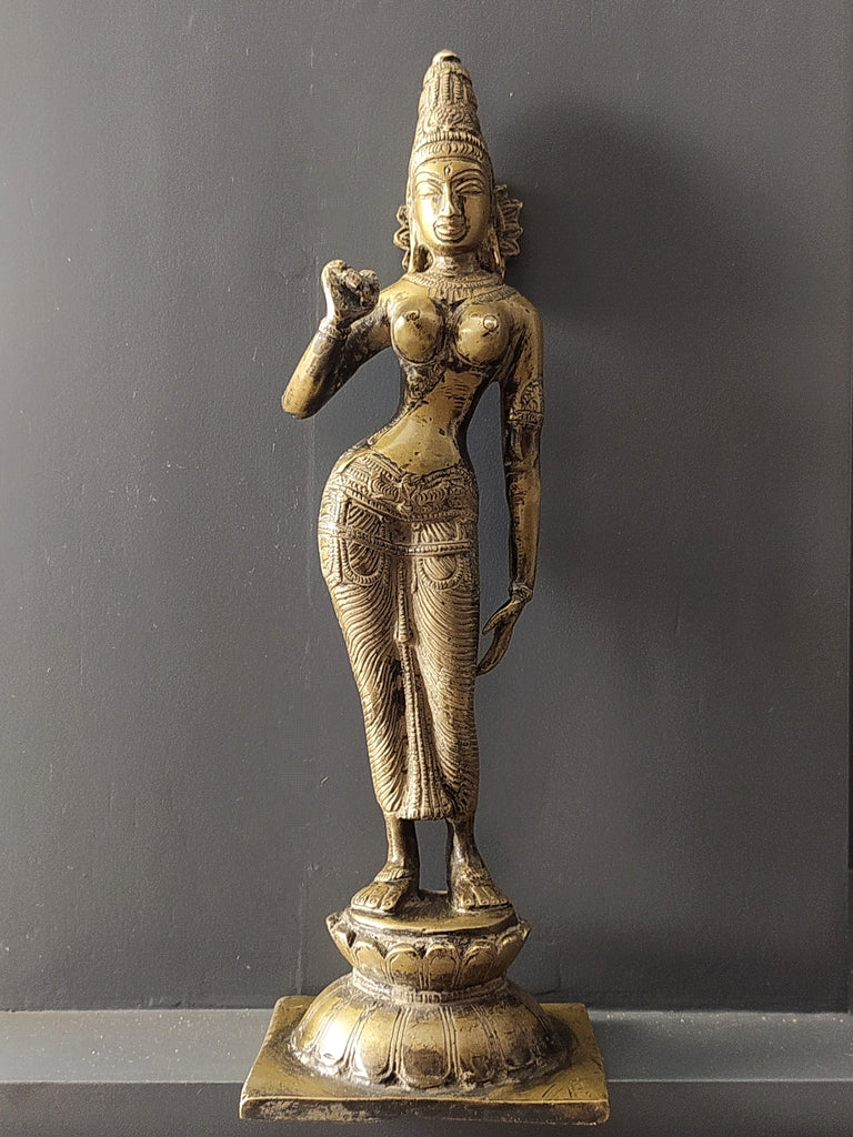 Vintage Divine Brass Sculpture Of Parvati - Goddess of Fertility, Love & Devotion. Height 33 cm