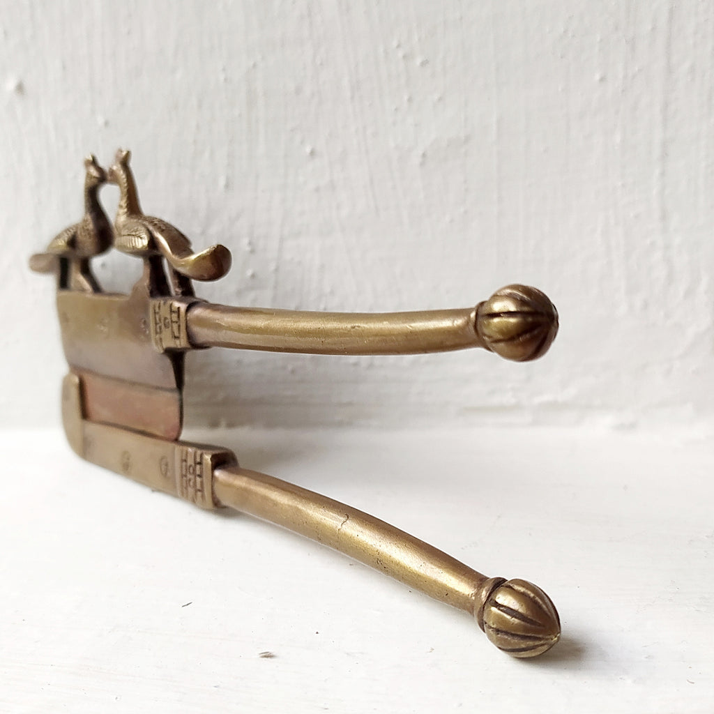 Vintage Brass Nut Cutter With Peacocks. Length 18 cm x Height 7 cm