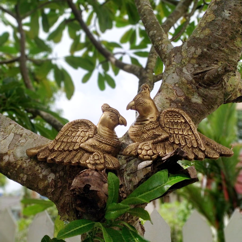 Enchanting Pair of Brass Parrots. Length 16 cm x Height 13 x Depth 5 cm