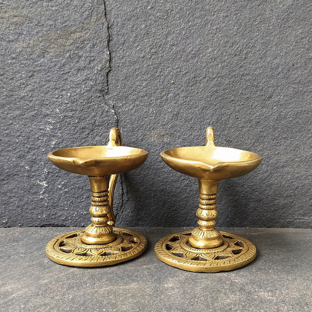 Pair Of Handcrafted Brass Lamps | Diyas  - Length 13.5 cm x Diameter 8.5 cm x Height 10 cm