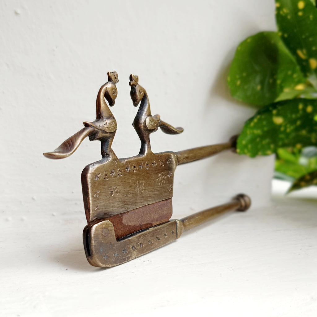 Vintage Brass Nut Cutter With Peacocks. Length 16 cm x Height 8 cm