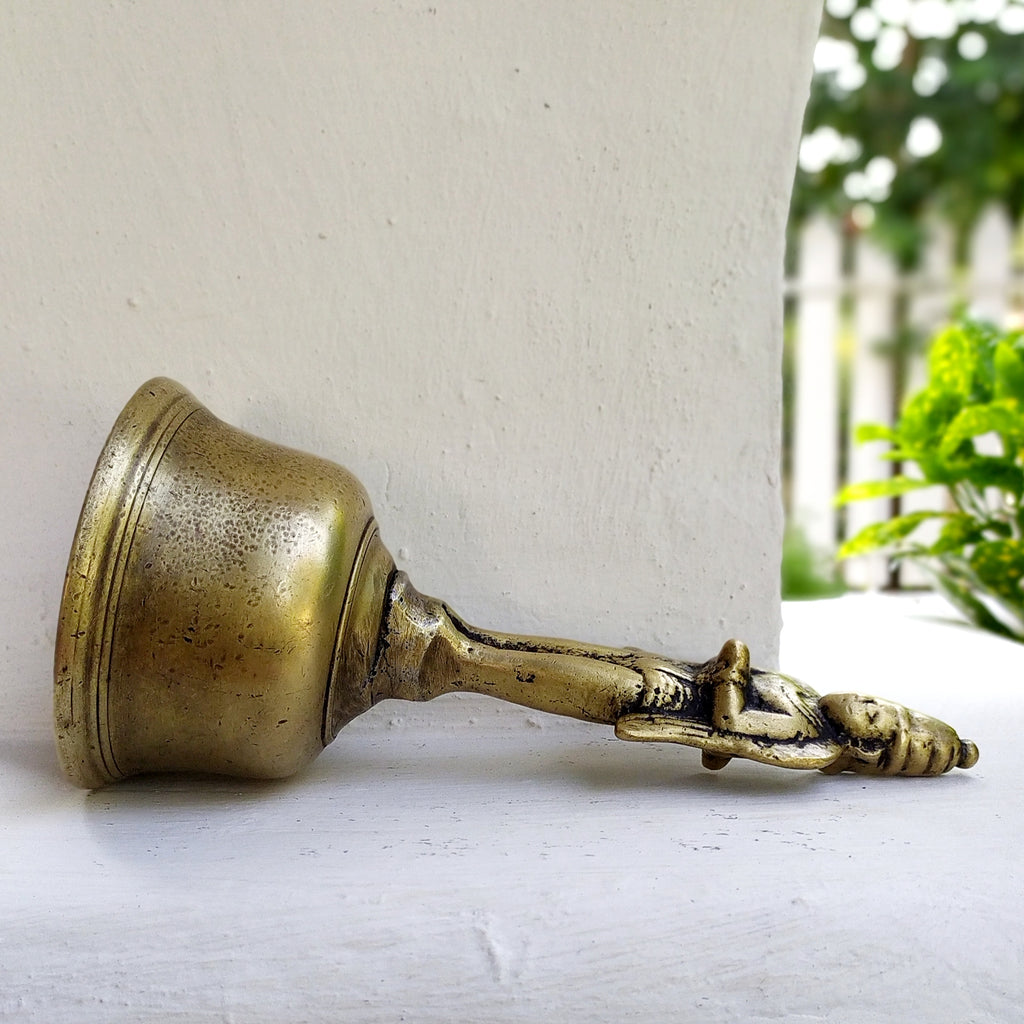 Vintage Brass Temple Bell Of Garuda - Hindu Demigod & Mount Of Lord Vishnu . Height 21 cm x Diameter 9.5 cm