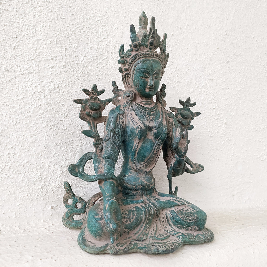 Brass Sculpture of Tara -Female Buddha & Goddess of Universal Compassion. Ht 27 cm x W 20 cm